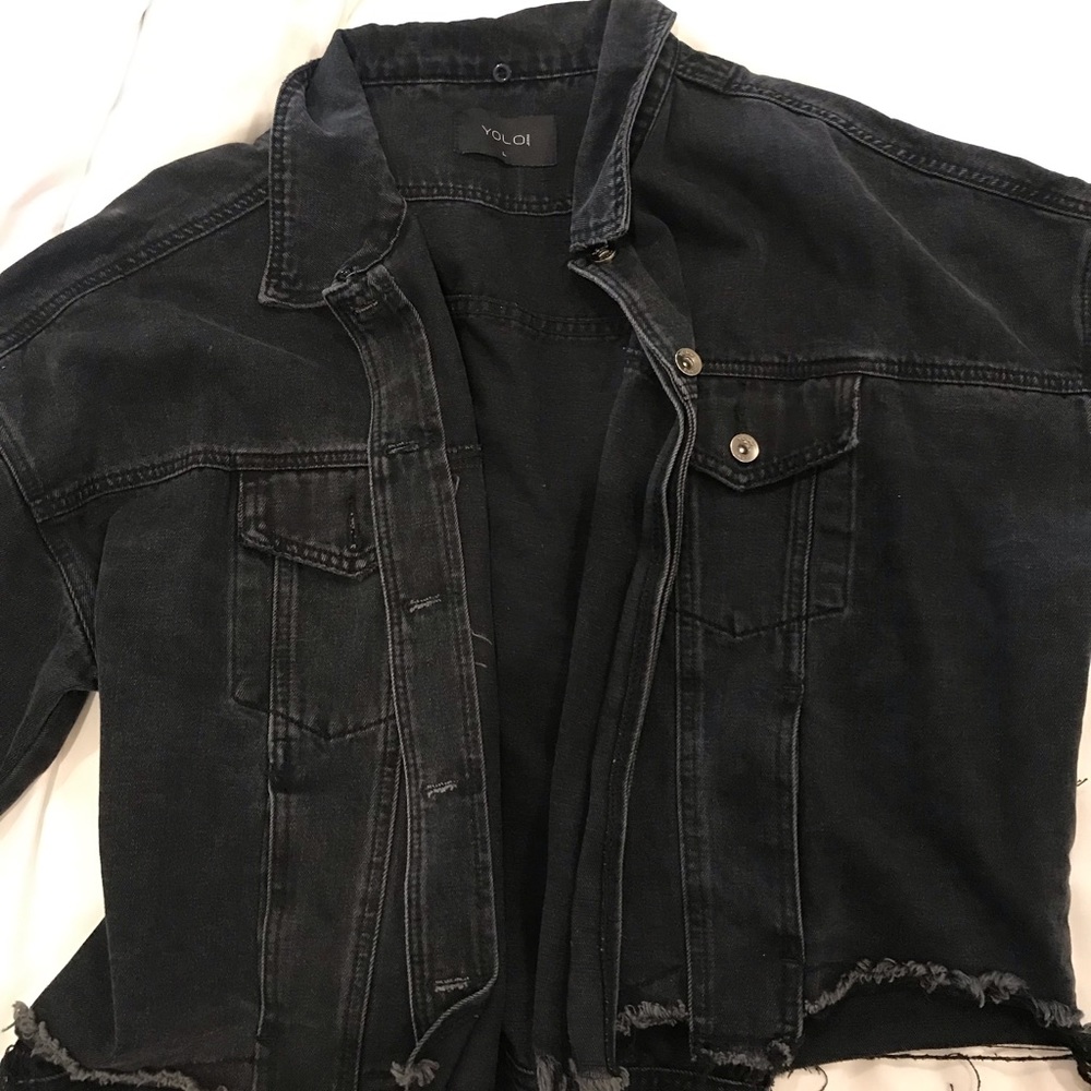 Oversized Distressed Black Denim Jacket